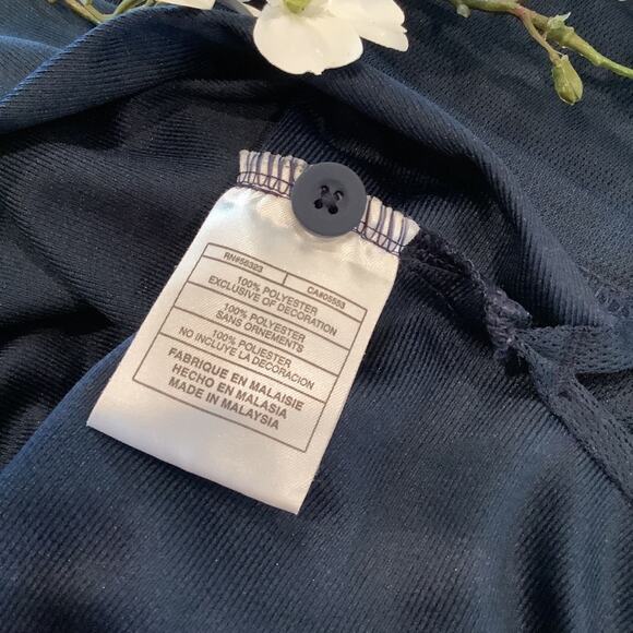 Nike Swoosh Logo Polo Shirt Textured Navy Blue Shoulder Yoke - Picture 9 of 9